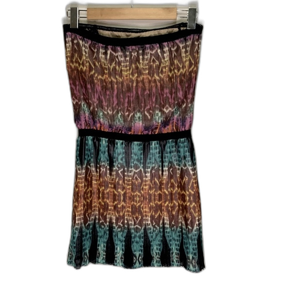 BCBGMaxAzria Taja Pleated Multicolored Batik Print Strapless Mini Dress Size S - Picture 6 of 12